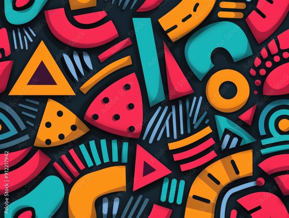 Poster vibrant geometric doodle art with dynamic shapes and patterns colorful abstract background with play