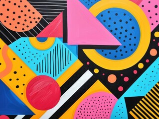 Obraz premium Vibrant and dynamic geometric doodle art featuring an abstract composition of bold playful shapes and a vibrant color palette This modern contemporary digital showcases a unique