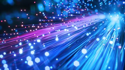 Fototapeta premium Abstract background with glowing fiber optic lights blue and pink colors dynamic pattern modern design.