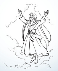 Fototapeta premium Vector drawing. Jesus ascends into heaven