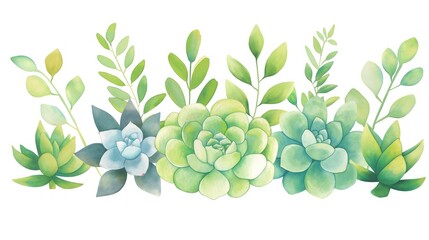 Succulent plants, desert flora, resilient growth, Watercolor style