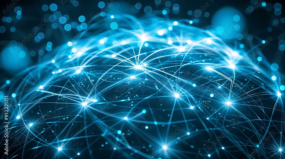 Poster stylized depiction of a global network emphasizing connectivity and data flow. representing intercon