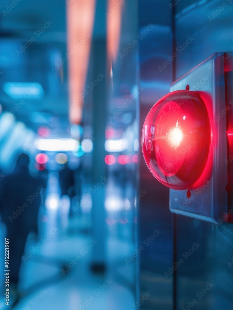 Poster a fire alarm with a bright red light and button is mounted on the wall, signaling an emergency situa
