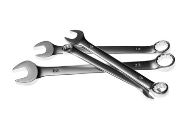 Set of ratcheting wrenches isolated on white. Auto mechanic tools