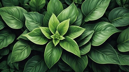 Obraz premium Top view of a green plant on a background with copy space image.
