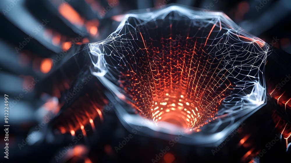 Wall mural 1. **render an abstract futuristic shape with intricate geometric patterns, glowing softly against a