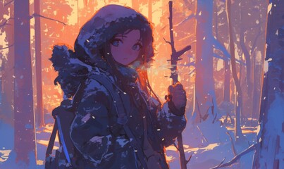 Fototapeta premium Abstract Enchanting Anime-Inspired Winter Wonderland: AI-Generated 4K Wallpaper for Creative Marketing. Whimsical Snowy Forest Scene with Festive Elements, Magical Characters, and Dreamy Landscapes. P