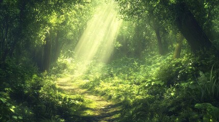 Obraz premium Sunbeams Through Forest Path