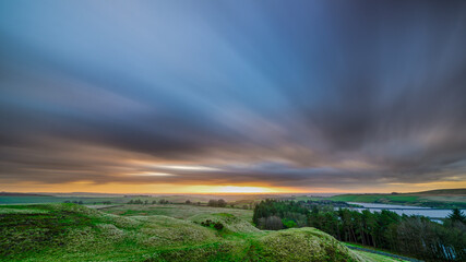 Obraz premium sunrise over the field, Redmires Reservoirs 