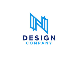 Fototapeta premium Abstract Initial Letter N Logo. Blue Geometric Rounded Line isolated on White Background.