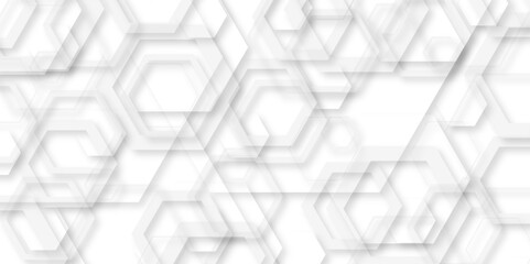 Futuristic abstract honeycomb mosaic white technology background. white paper texture and futuristic. honeycomb white Background, light and shadow, Vector. 