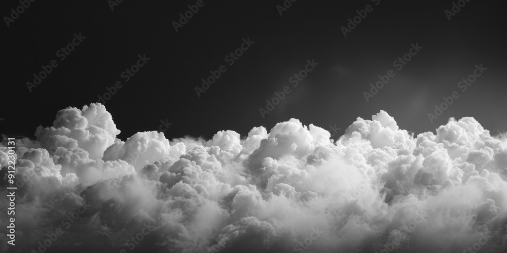 Poster a black and white photograph of clouds with varying shapes and textures