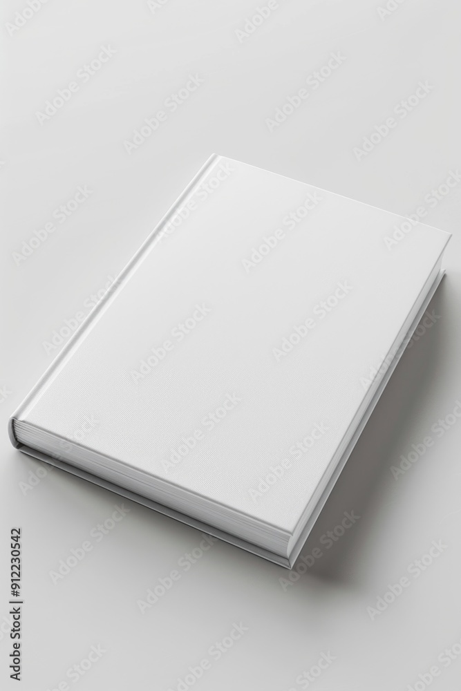 Poster a white book sitting on a white surface, perfect for use in minimalist design projects