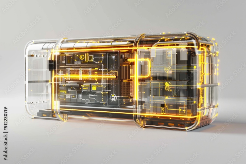 Poster a clear plastic case containing a printed circuit board for electronic devices