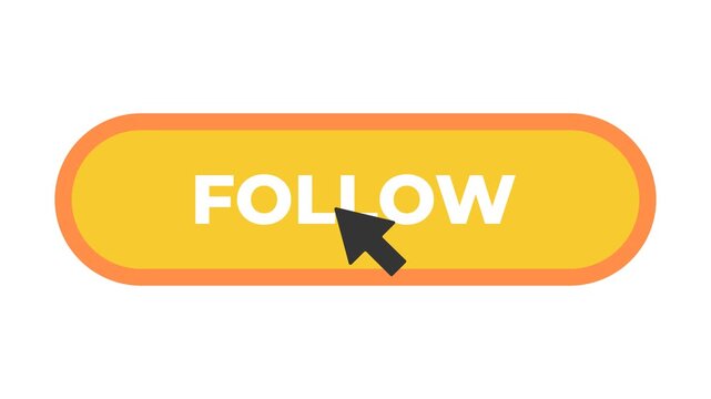 click on follow button pressed with arrow cursor, 4k alpha channel animation