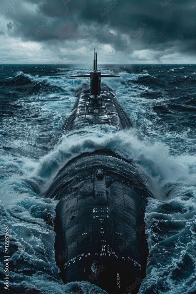 Poster a submarine submerged in the open ocean