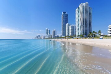 Naklejka premium Lodging in a city near the beach, offering the perfect blend of urban convenience and coastal relaxation with easy access to both city attractions and sandy shores.