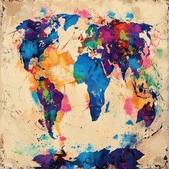 Naklejka premium 31. Colorful abstract world map, wall art, global inspiration