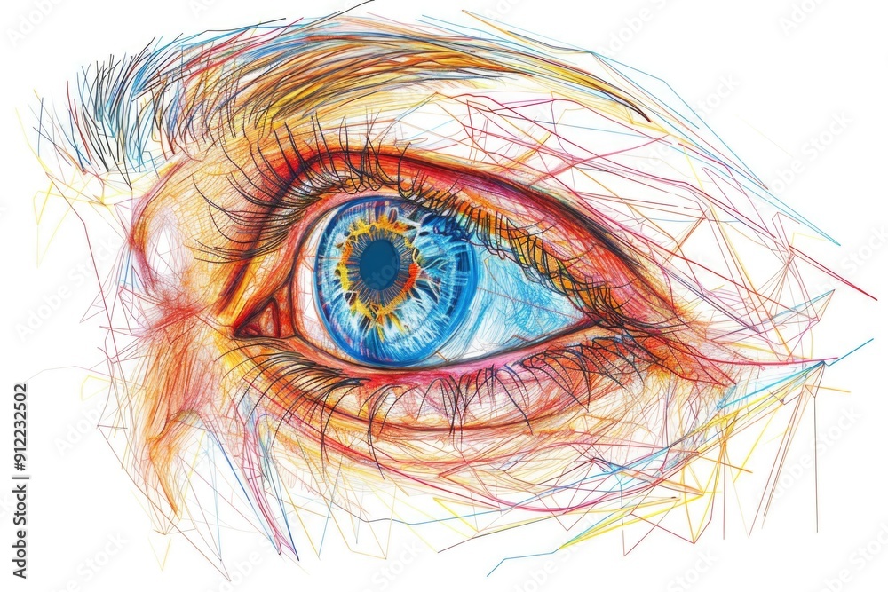 Poster A detailed image of a drawn eye with intricate details, suitable for use in illustrations or design projects