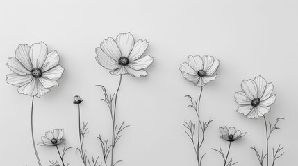 Elegant Line Art Wildflower with Minimal Details on Clean White Background  Delicate Botanical Drawings in Black and White Create a Serene Contemporary Aesthetic