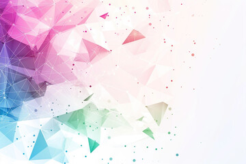 A colorful background with triangles and dots. The background is a mix of pink, blue, and green