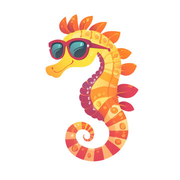 recommend clip art: A cartoon seahorse wearing sunglasses, isolated on black.