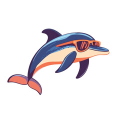 Cartoon dolphin wearing sunglasses, isolated on black background.