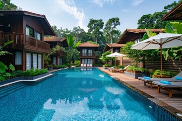 Fototapeta premium Resort booking with an ideal location, providing easy access to key attractions and offering a perfect blend of convenience and relaxation for an unforgettable stay.