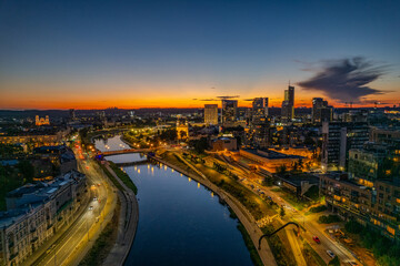 Fototapeta premium Aerial summer night view of Vilnius old town, Lithuania