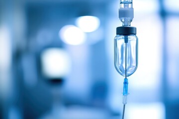 IV Drip in Hospital Room with Blue Tint