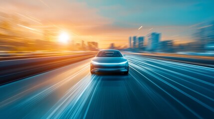 Futuristic Car Interior and Speeding Electric Vehicle