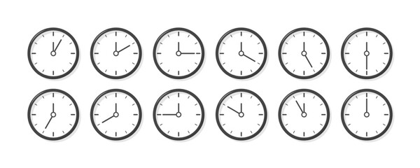 Clock collection icons. Linear style. Vector icons.
