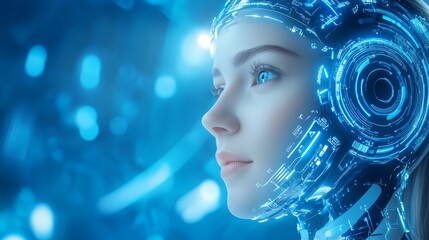 Futuristic Cyborg Woman with Digital Interface