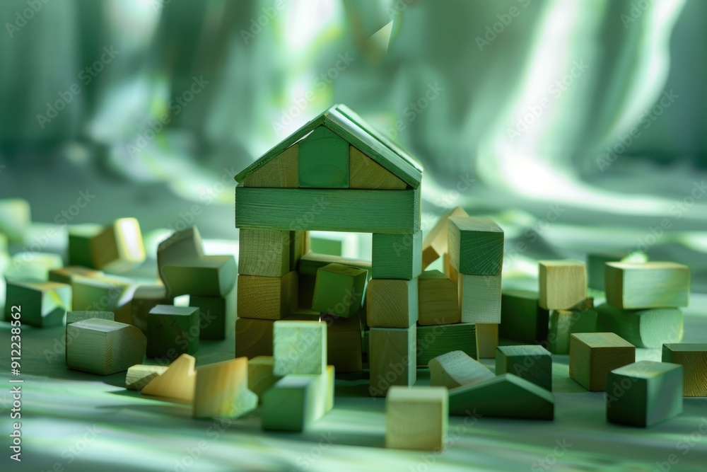 Aufkleber a pile of wooden blocks arranged neatly on a table