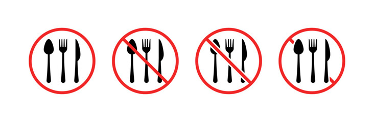 Cutlery set icons. Prohibitory Icon Sign. Silhouette style. Vector icons.