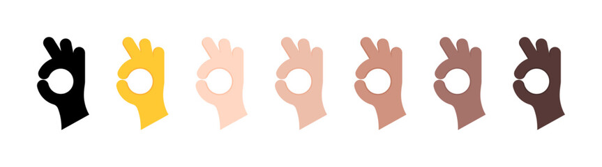 OK Gesture set icons. Silhouette and flat style. Vector icons.