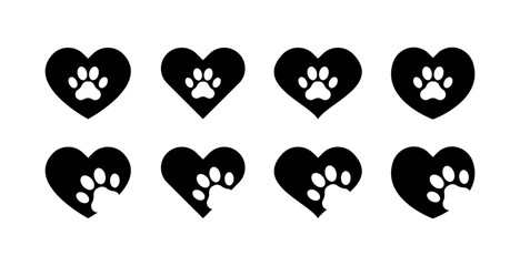 Heart paw set icons. Silhouette style. Vector icons. © Coosh448