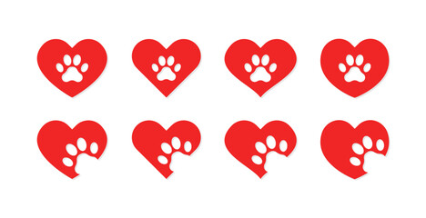 Heart paw set icons. Flat style. Vector icons. © Coosh448