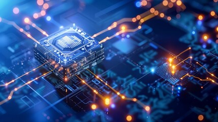 Futuristic Microchip on Digital Circuit Board