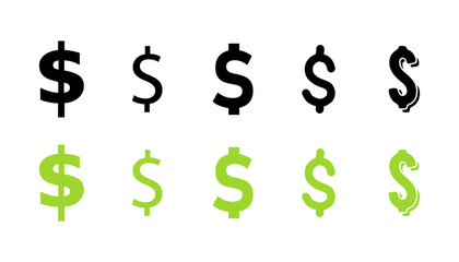 Dollar set icons. Flat and silhouette style. Vector icons.