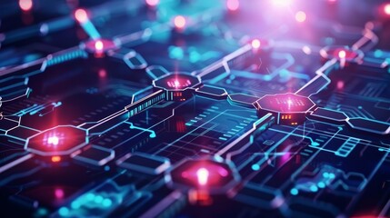 Fototapeta premium Futuristic Digital Circuit Board with Glowing Nodes