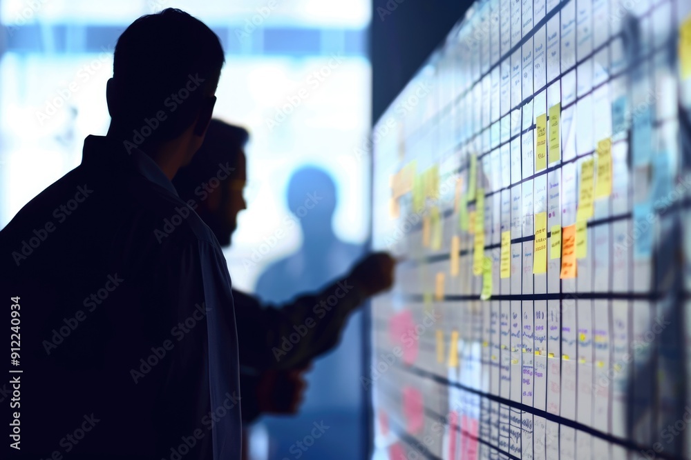 Aufkleber two individuals studying and organizing ideas on sticky notes