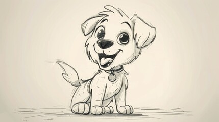 Playful and Cheerful Cartoon Doodle Dog Character Sketched in a Minimalist Black and White Graphic Style  Cute and Friendly Pet Mascot Design Perfect for Children s Books Greeting Cards
