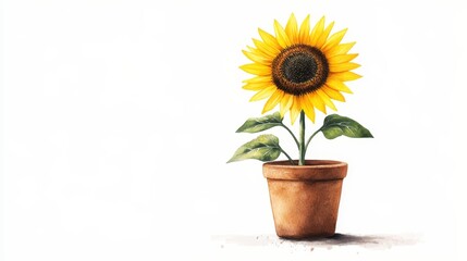 Obraz premium Sunflower in Terracotta Pot on White Background