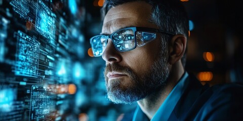 Cyber Security Expert Analyzing Threats in High-Tech Environment