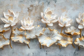 A row of white flowers with gold accents