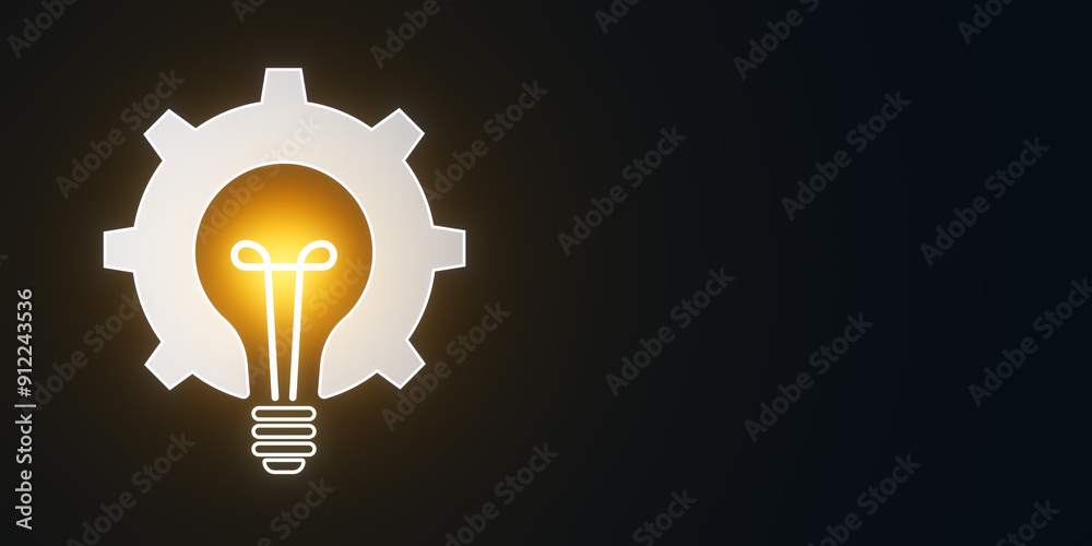 Poster Creative digital lamp hologram on dark background with mock up place. Innovation, idea and insight concept. 3D Rendering.