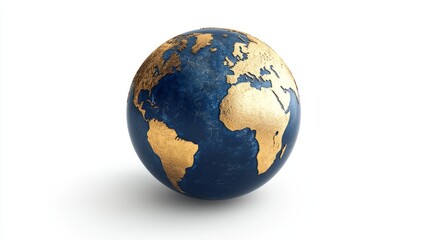 Fototapeta premium 3D Blue and Gold Globe with Continents - Isolated on White Background