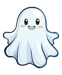 Ghost hand drawn boo illustration vector, Cartoon Halloween ghost, Cute ghost Halloween theme flat vector illustration