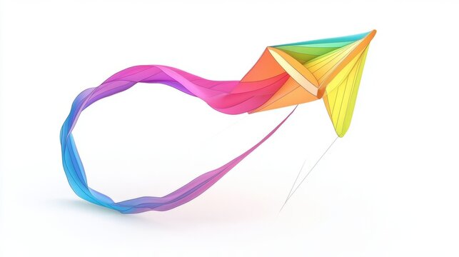 Colorful 3D Kite with Long Tail Flying - Isolated Image